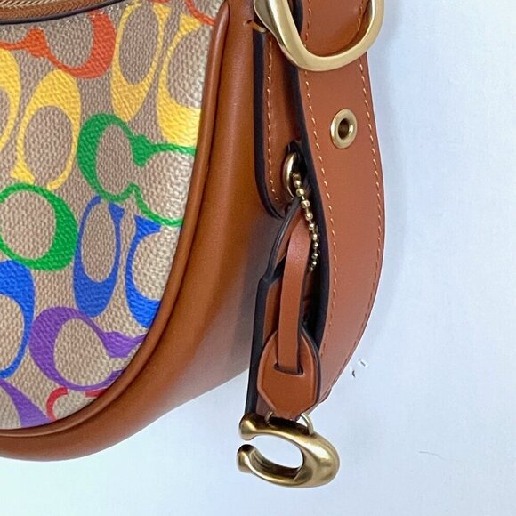 Coach Luna Shoulder Bag CJ819 Rainbow Signature Canvas 90s Pride Brown Leather - Picture 10 of 11